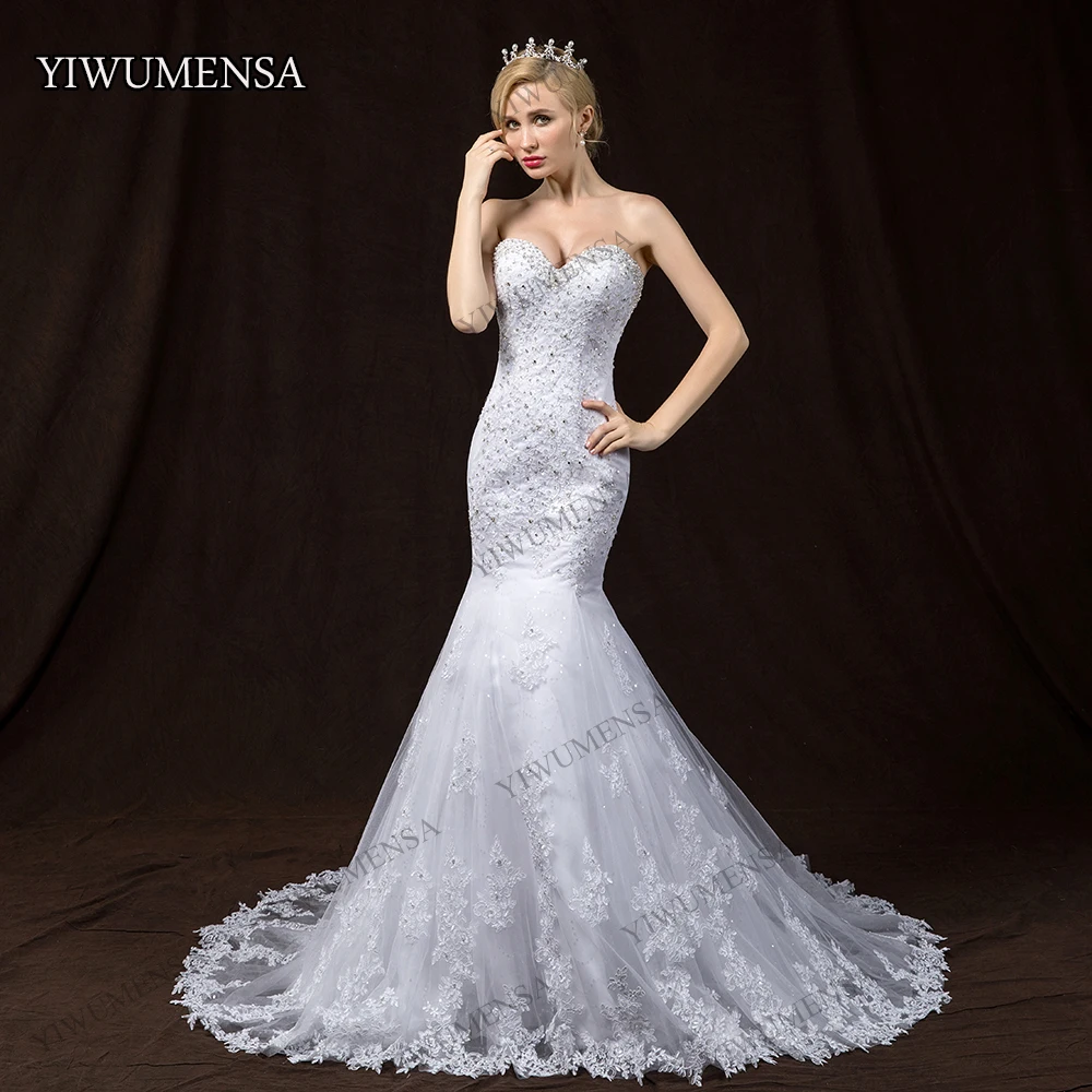 

Luxury Mermaid Boho Wedding Dress Plus Size 2020 Sweetheart Appliques Lace Bridal Gowns Brautkleid Drop Ship Bride Gowns Beaded