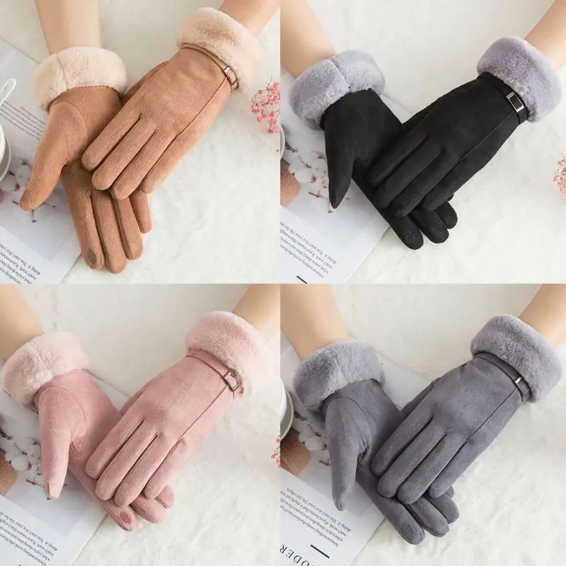 

Women Suede Gloves Winter Wram Touch Screen Driving Ski Windproof Glove