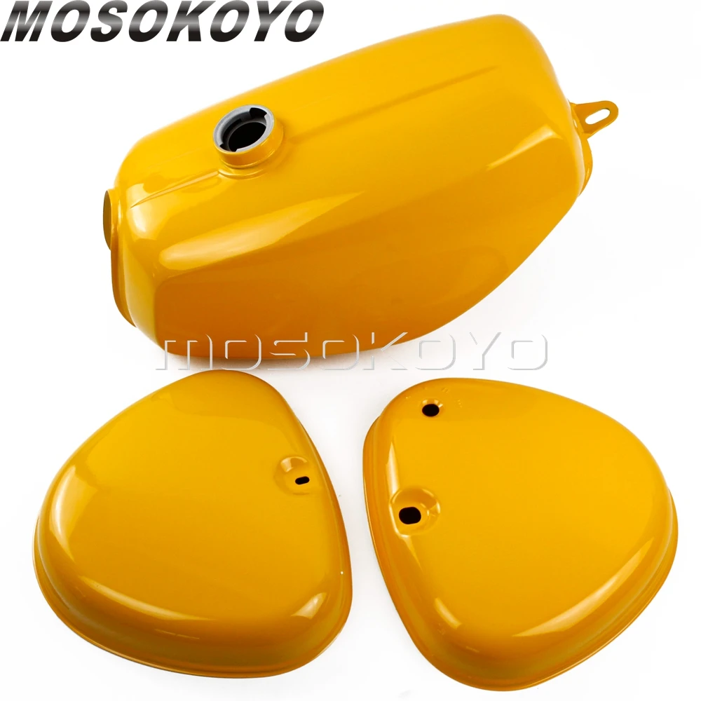 Retro Motorcycle Yellow Oil Fuel Tank with Right+ Left Side Cover Pad for Simson S50 S51 S70 all years (190830, 200655, 200200)