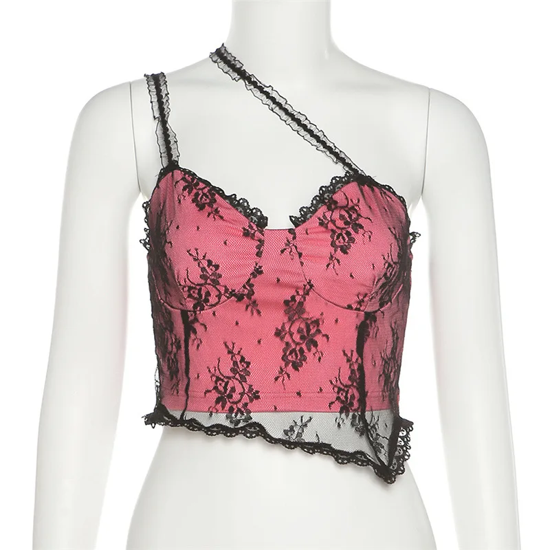 

Gothblack Sexy Women Lace Patchwork Slim Camis Fashion Summer Bodycon Spaghetti Straps Casual Vest Female Daily Home Tank Tops