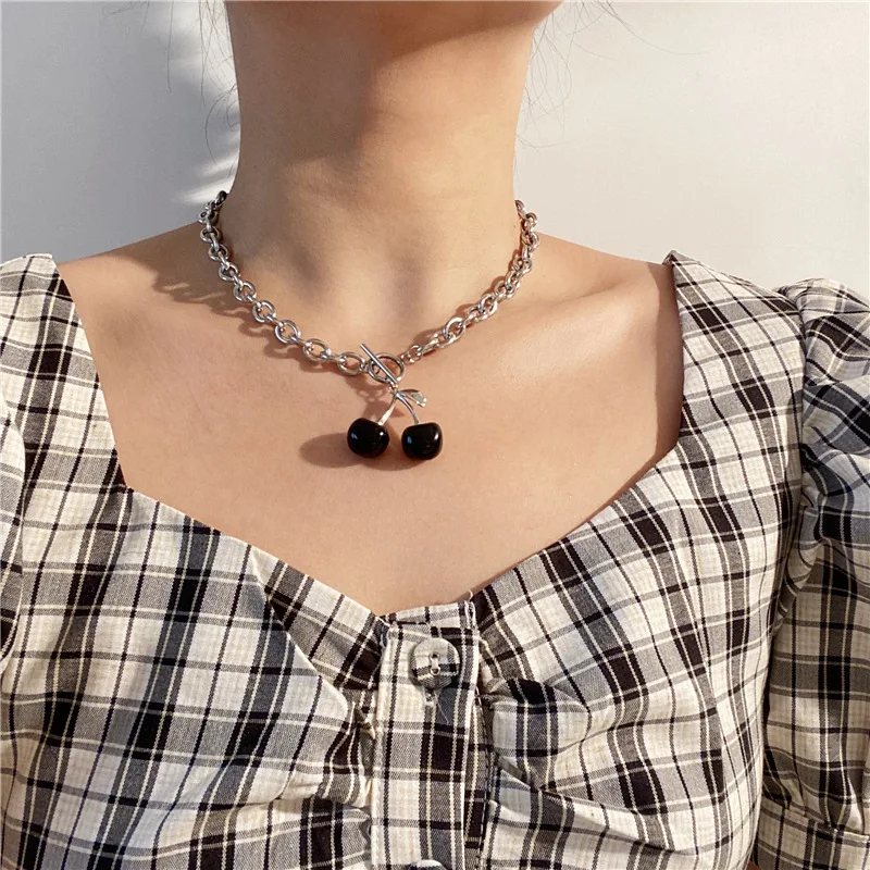 Ожерелье для девочки Dark Cherry Harajuku 2020 маленькая Геометрическая подвеска с пряжкой