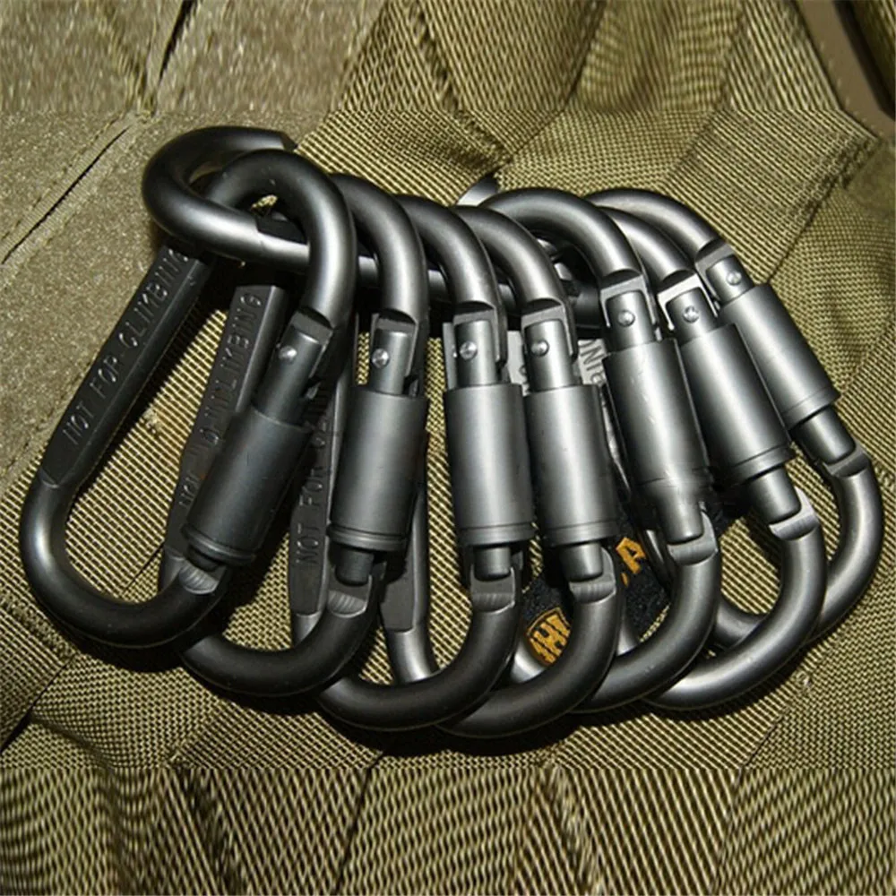 

1pcs Outdoor aluminum alloy D-type hanging multi-function 8 word carabiner travel backpack water bottle buckle camping hook keyc