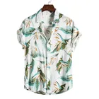 Гавайская рубашка, Мужская Уличная одежда, кардиган с цветочным принтом и коротким рукавом, повседневные пляжные лацканы, блузки, уличные топы, мужские рубашки в стиле Харадзюку 2021