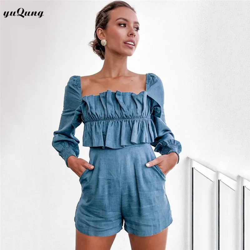 Женский комбинезон yuqung с рюшами и женский без бретелек короткий Осенний вечерние