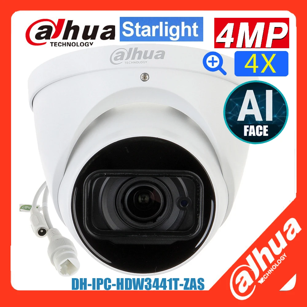 

mutil language Dadua AI face IP Camera 4MP POE IPC-HDW3441T-ZAS 2.7–13.5mm Varifocal Lens H.265 IR 60m Starlight night vision