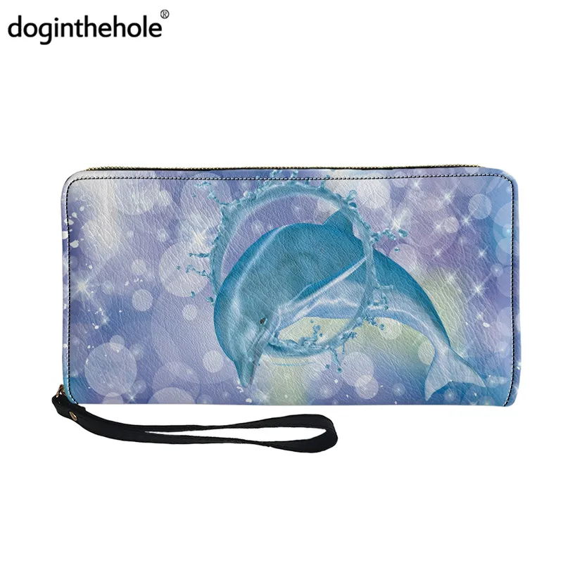 

Роскошный женский кошелек Doginthehole с 3D-принтом дельфина, фиолетовый женский модный Повседневный длинный клатч, кошельки, кошелек для монет, д...