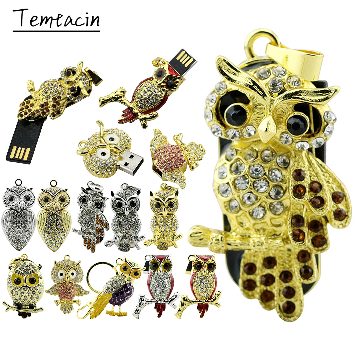 Подвеска Crystal Owl USB-флеш-накопитель 128GB Pendrive 256GB Металлический - Цена: 284,36 руб.