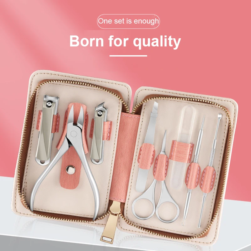 8 PCS Nail Clippers Olecranon Chuck Beak Stainless Steel Glass Nail File Picking Acne Circle Curved Blade Dead Skin Push Care