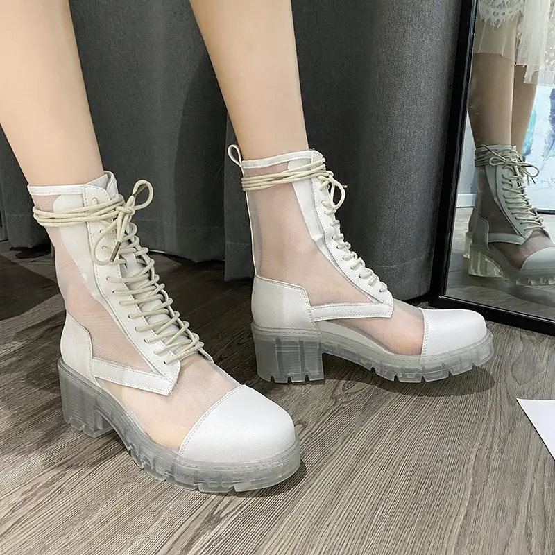 

Martin boots sandals 2020 summer new thick bottom increased hollow tube net boots female fashion wild thick heel sandals Z944