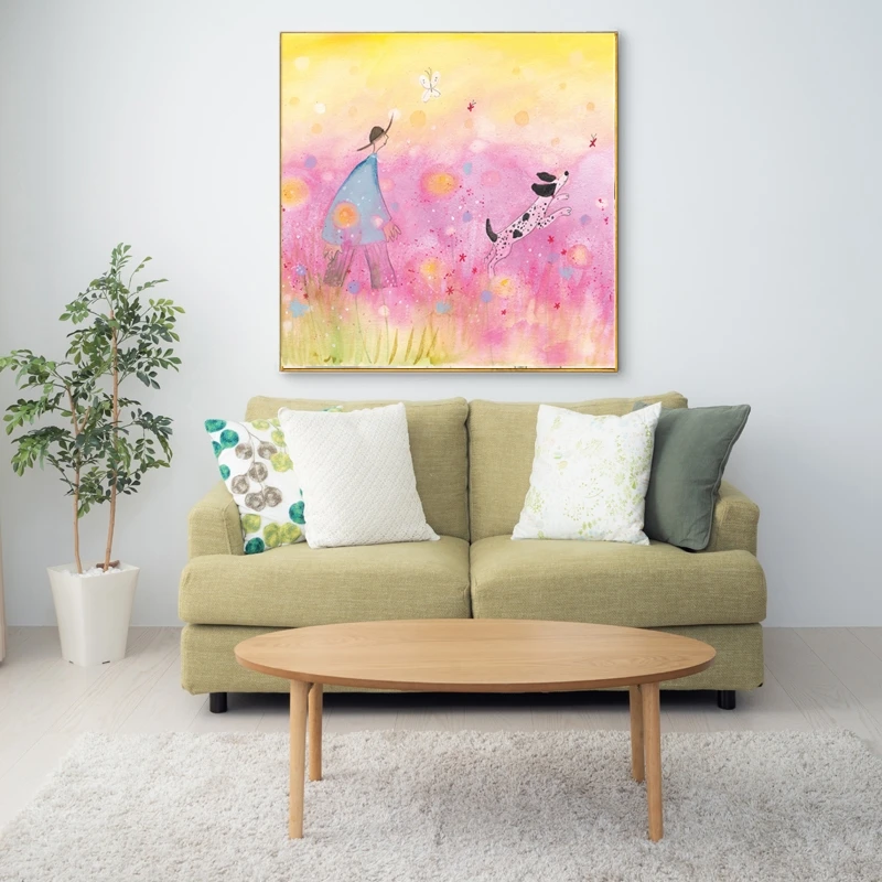 

Cartoon Watercolor Landscape Canvas Painting Cute Girl and Pet Dog Wall Art for Kids Baby Room Scandinavian Home Decor