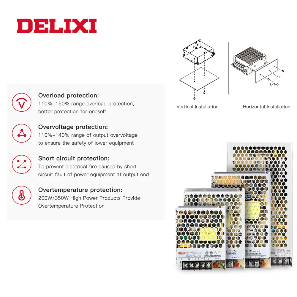 Ультратонкий трансформатор DELIXI импульсный источник питания DC 5V 12V 18V 24V 48V 35-350w трансформатор освещения для светодиодной полосы света