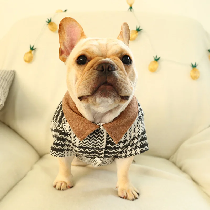 Закон боевые жир для собак одежда Черный и белый ломаную клетку шерстяное пальто