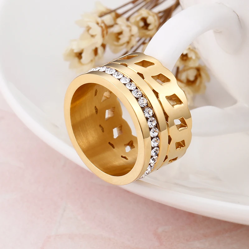 

Dicotico Creative Design Gold/color Hollow Stainless Steel Rings For Women Zircon Wedding Bands Rings Bague Jewelry