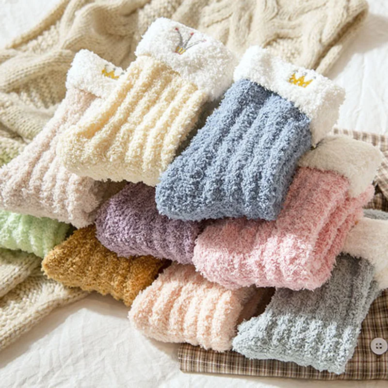 1 пара яркие однотонные мягкие женские пушистые носки|Носки| |