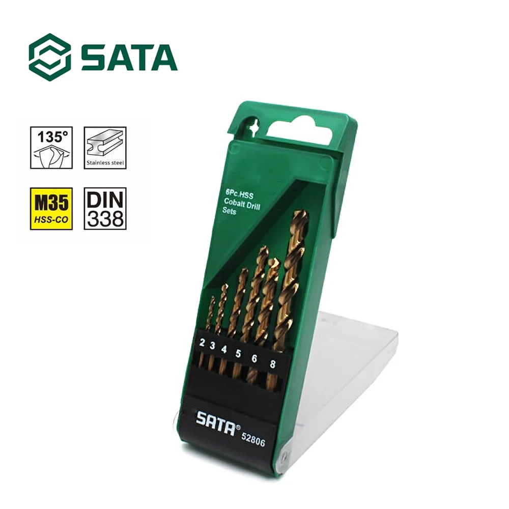 SATA Tool 6pcsTwist Drill HSS Co 5% cobalt drill bit steel alloys Straight Shank 52806 | Инструменты