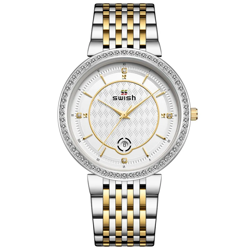 New Quartz Men's Watch Diamond Top Dual Calendar Watch Men Waterproof  Luxury Silver Calendar Steel Watches Relogio Masculino