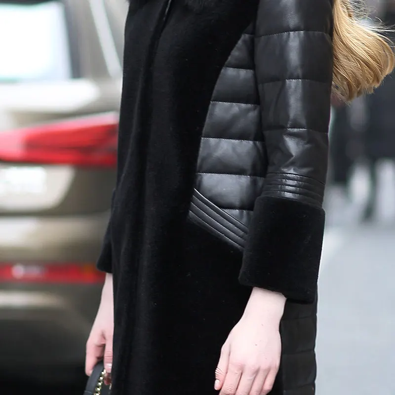 Женская куртка из натуральной кожи зимняя овчины с воротником лисьего меха 1603_3