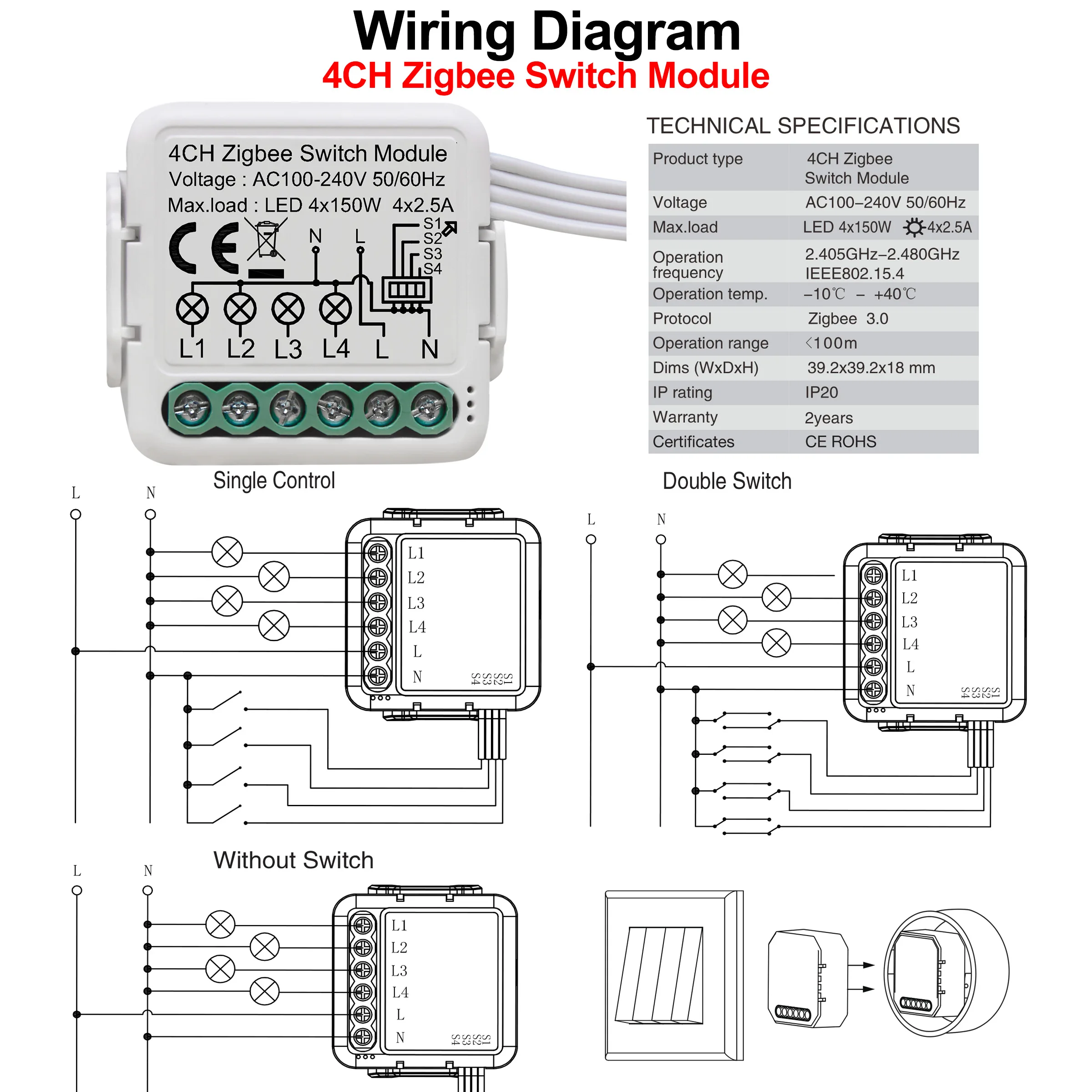 Коммутатор GIRIER Tuya ZigBee 3 0 10 а с поддержкой Alexa и Google Home | Электроника