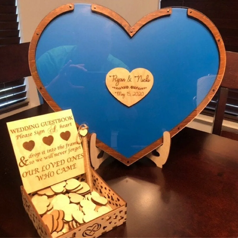 

Personalize Hearts Shape Wedding Mr Mrs Guest Book Decoration Memory Guest Book shadow Box Signature 3D Guest Book Alternative