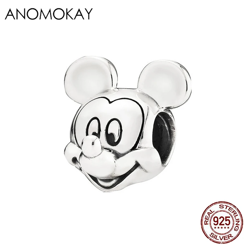 Mickey Charms Anomookay Стерлинговое Серебро 925 пробы шармы с Микки Маусом для рукоделия ювелирных изделий Vogue бусины Минни fit Pandora браслет для девочек - Цвет: Mickey Charms