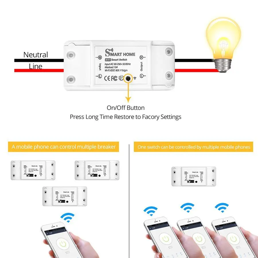 1 шт. умный WiFi светильник Tuya APP Универсальный DIY модуль для умного дома
