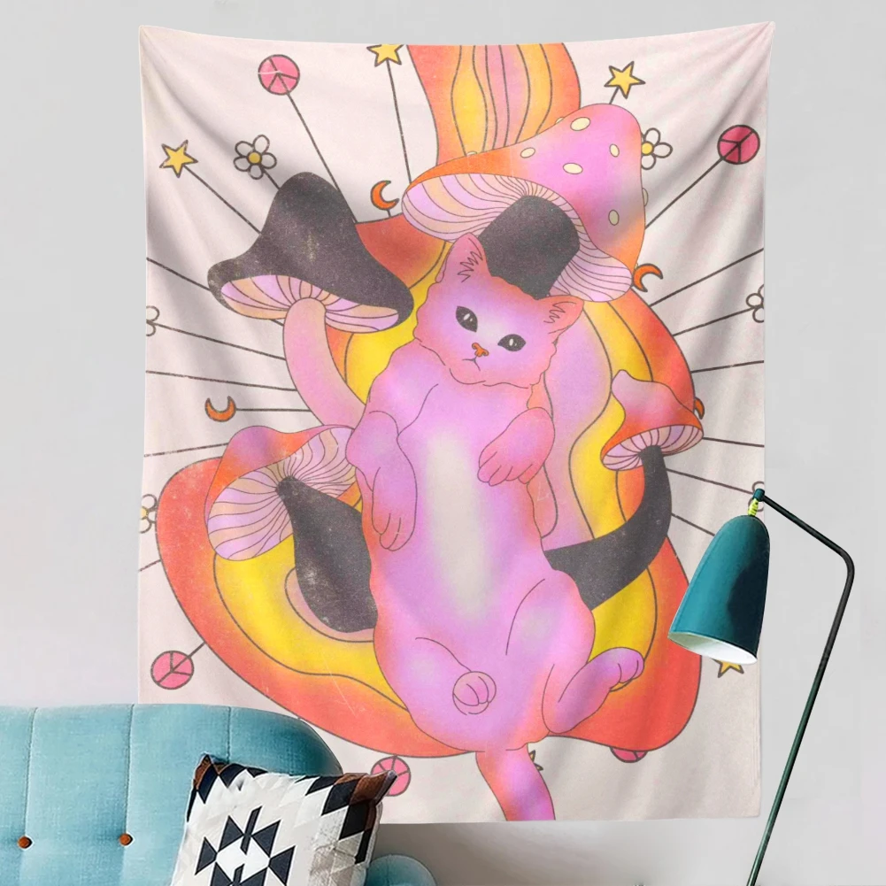 Гобелен с милым котом настенный розовый гобелен в стиле Ins для гостиной спальни