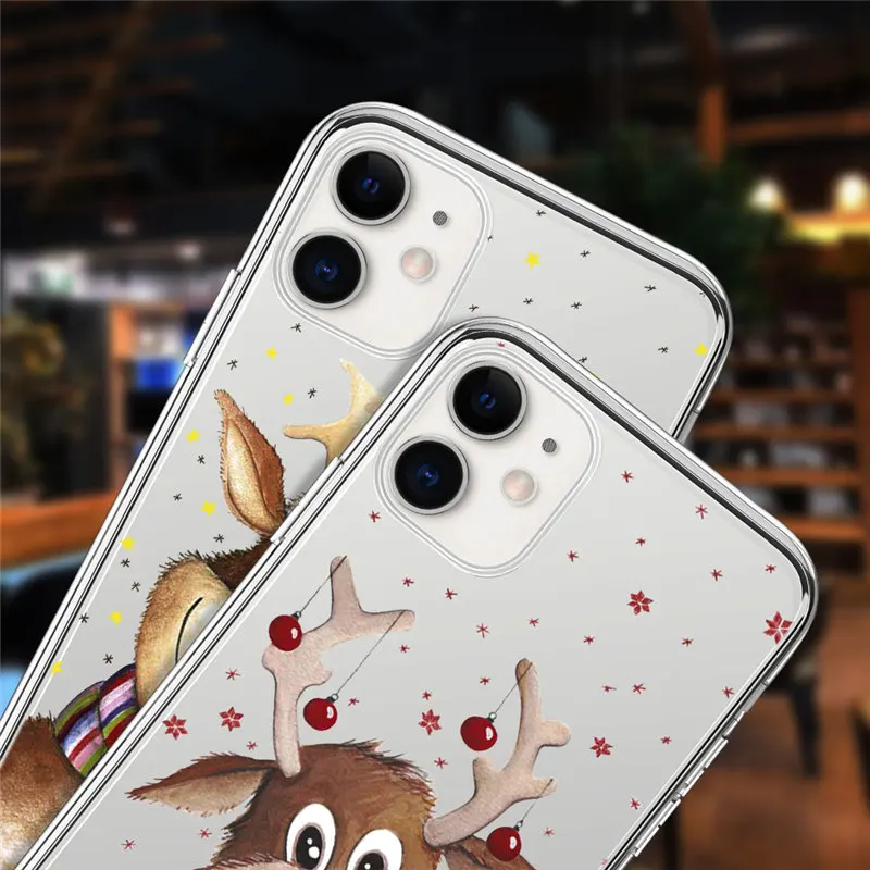 Christmas New Year Gifts Elk Snow Phone Case For iPhone 14 Plus Pro 11 12 13 Mini Pro X XR XS Max 8 7 6 6s Plus Santa Soft Cover