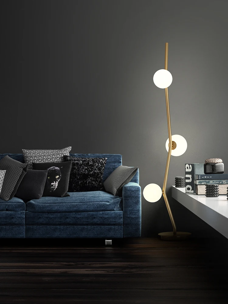 

Postmodern floor lamp simple creative study bedroom living room light luxury art all copper decorative lamp