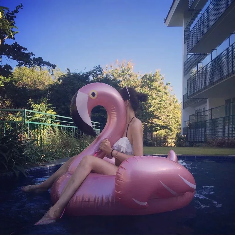 150cm Giant Inflatable Flamingo Pool Float Rose gold Pink Ride On Swimming Ring For Adults Summer Water Holiday Party Toy