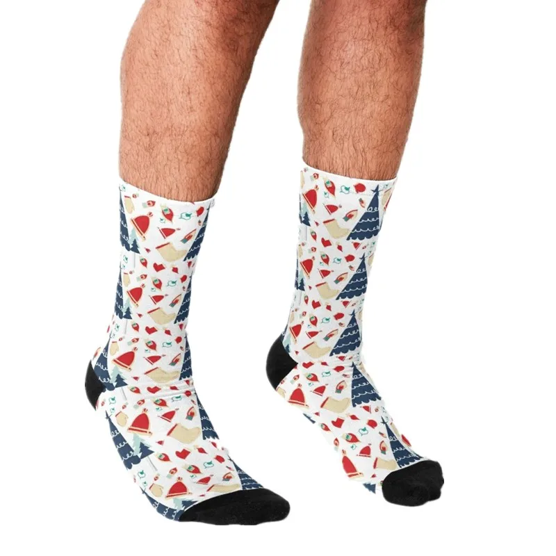 

Забавные мужские носки 2021, счастливые мужские носки в стиле хип-хоп с синим рисунком рождественской елки, милые мужские сумасшедшие носки в ...