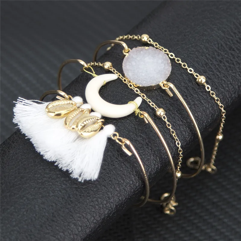 Модный богемный Shell Moon браслеты с кисточкой и Набор браслетов винтажная подвеска