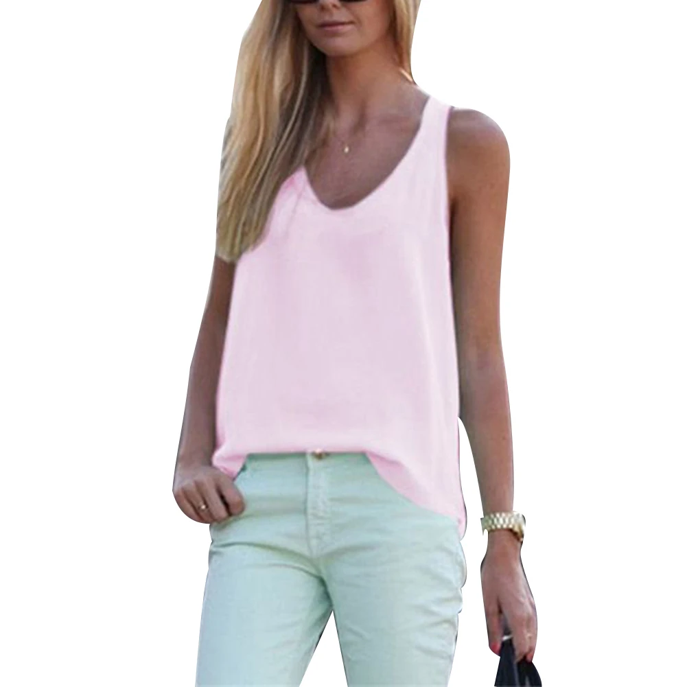 2019 Новая женская летняя повседневная майка без рукавов шифоновая свободная