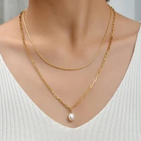 european and american ins popular style snake chain double layer necklace 14k gold plated stainless steel chain jewelry