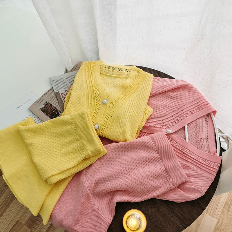 

Женский трикотажный костюм с юбкой-годе, кардиган на пуговицах с коротким рукавом и эластичная мини-юбка-годе, 5 цветов, весна-лето 2020