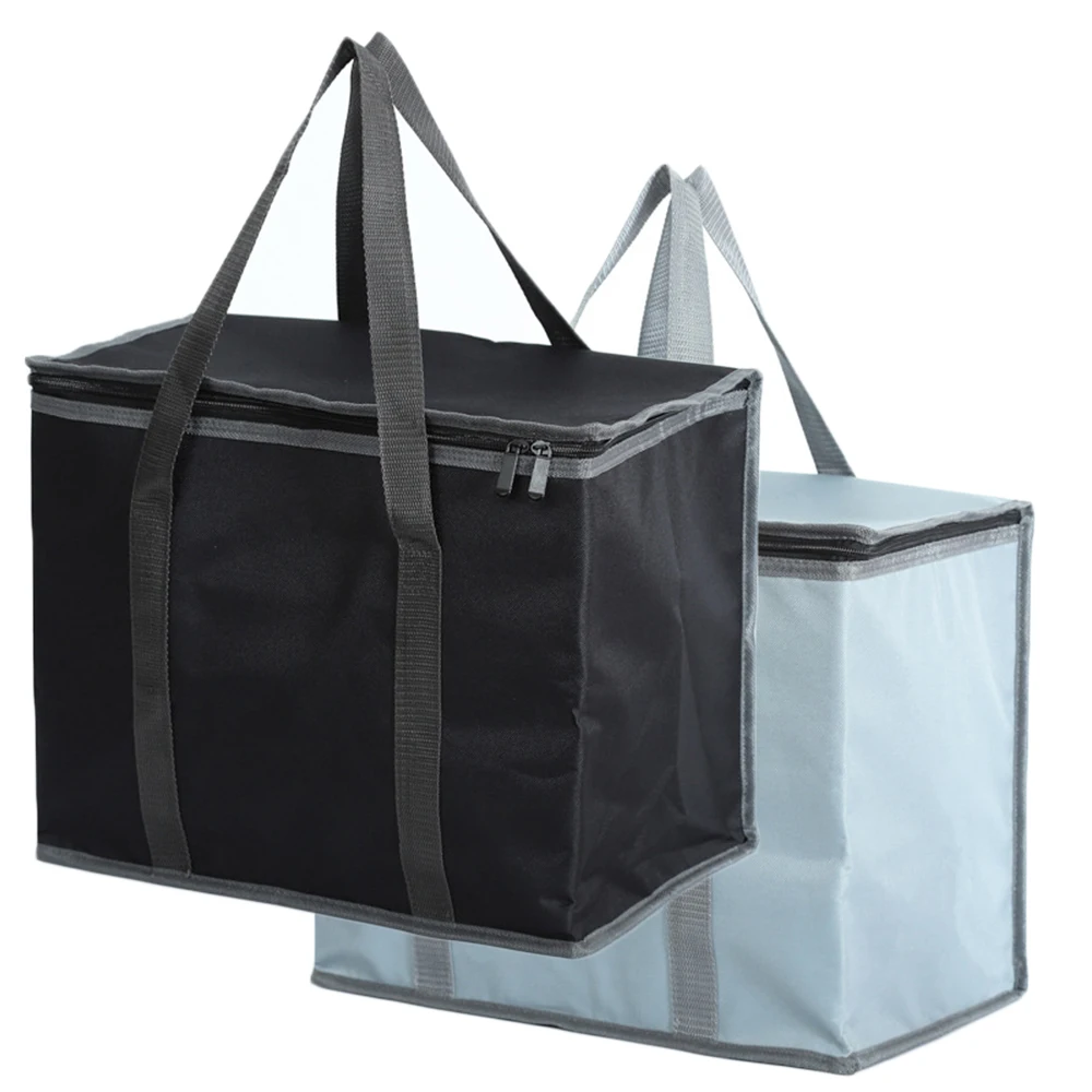 

1pc Food Delivery Bag Black/Grey Insulated Reusable Grocery Bag Food Delivery Bag With Dual Zipper Waterproof Contain Pizza Box