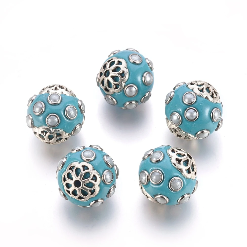 5 шт. индонезийские круглые бусины ручной работы с фурнитурой из сплава 18 ~ 19x18 19 мм