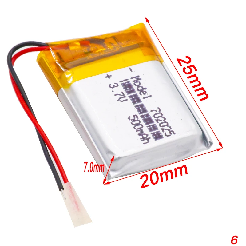 Аккумулятор Li-polymer 3.7V 500mAh 702025 для Mp3 Bluetooth наушников динамиков видеорегистраторов беспроводных мышей и Li-ion ячеек.