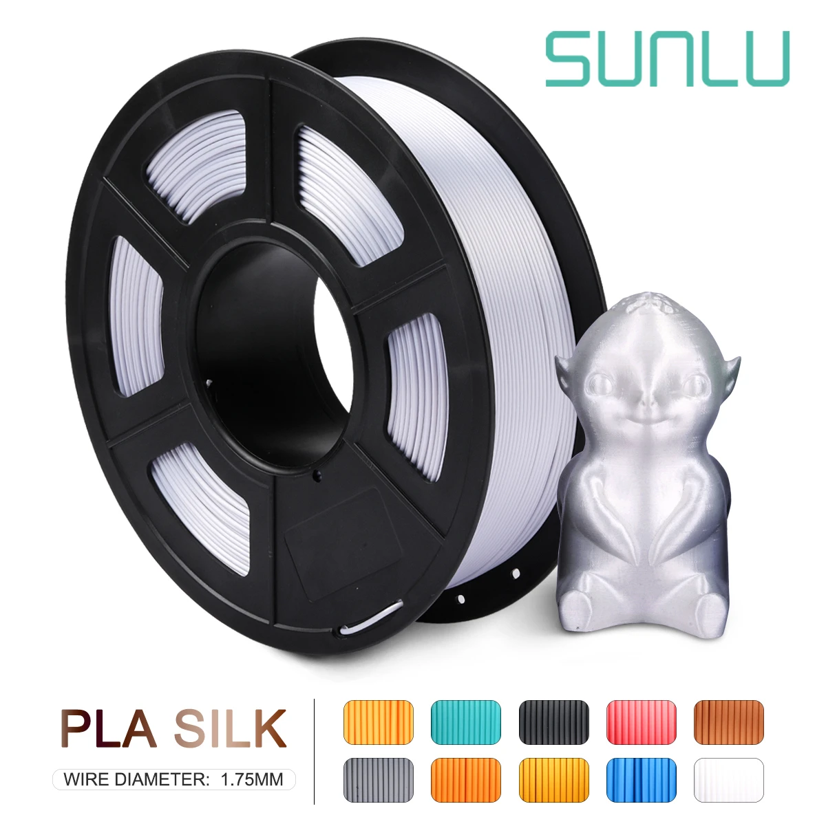 SILK-SILVER SUNLU 1,75 мм шелковая нить Pla 1 кг 1,75 мм шелковая 3d нить для 3d принтера полноцветная шелковая нить для рукоделия Художественная печать - Цвет: SILK-SILVER