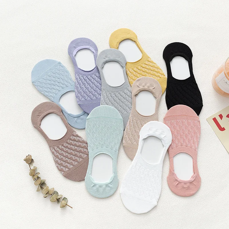 

10 Pairs of 10 Colors Summer Boat Socks Female Silicone Non-slip Non-slip Sweat-absorbent Breathable Cotton Short Invisible Sock