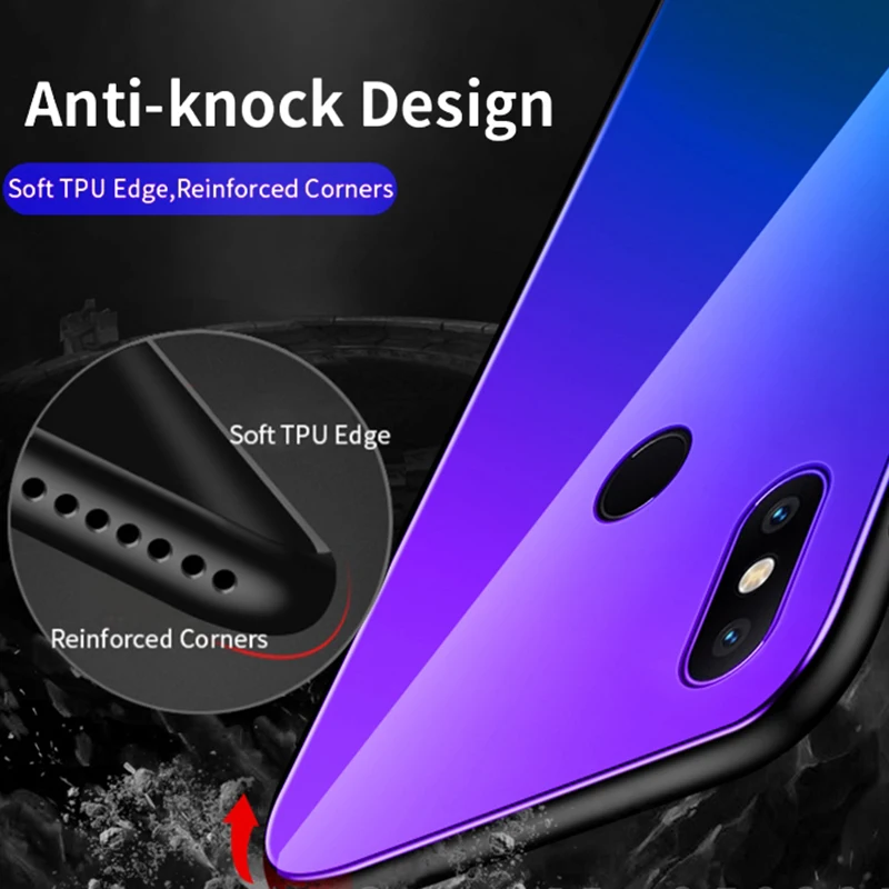 Градиентный чехол из закаленного стекла для Xiaomi Redmi Note 7 5 6 8 Pro Pocophone F1 Mi8 Mi A2 Lite 6X Mi9 SE