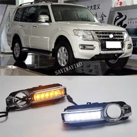 for mitsubishi pajero 2016 2018 front led daytime running light drl day light fog lamp cover with yellow turn signal