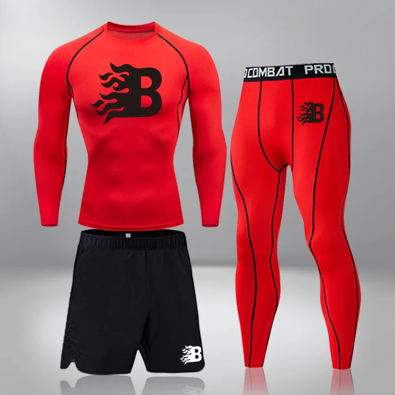 

Basketball Track and Field Team Set Thermal Underwear Men Sportswear Gym Fitness Compression Sport Suits Quick Dry Clothes