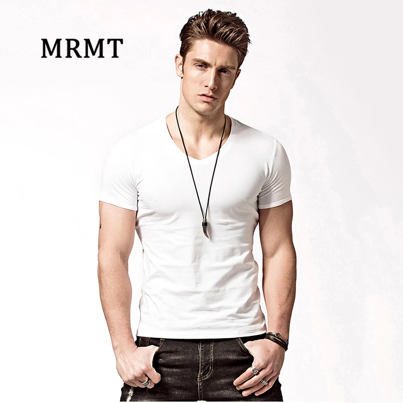 Футболка MRMT мужская с V образным вырезом брендовая тенниска из хлопка и лайкры