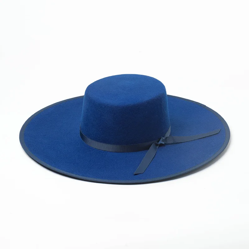 01909-HH8159B красивые синие полями зима осень шерсть твердая Шляпа Fedora мужчины женщины досуг Панама джазовая, шляпа