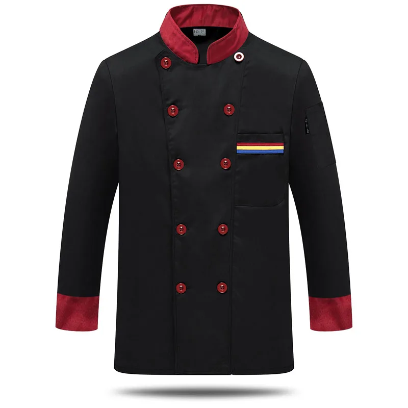 Black full sleeve Униформа шеф-повара костюм дышащая еда обслуживание Топ бесплатный логотип печать короткий и полный рукав Ресторан Кухня человек рубашка одежда - Цвет: Black full sleeve