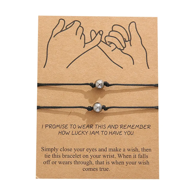 

New Charm Bracelet For Friendship Couples 2pcs/set bracelet Bead Bangles Women Man Lucky Wish Jewelry