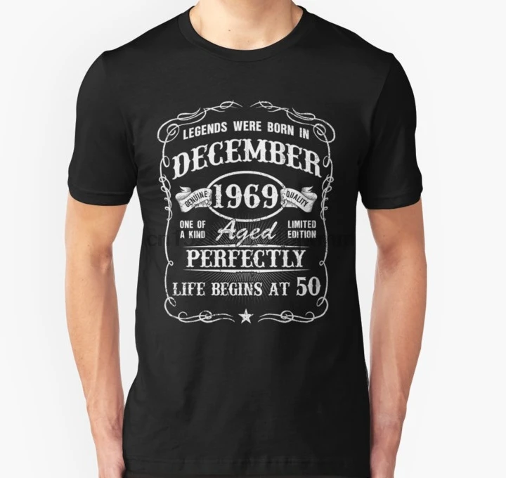 Мужская футболка Born in December 1969 жизнь начинается в 50 (1) Футболка с принтом Футболки |