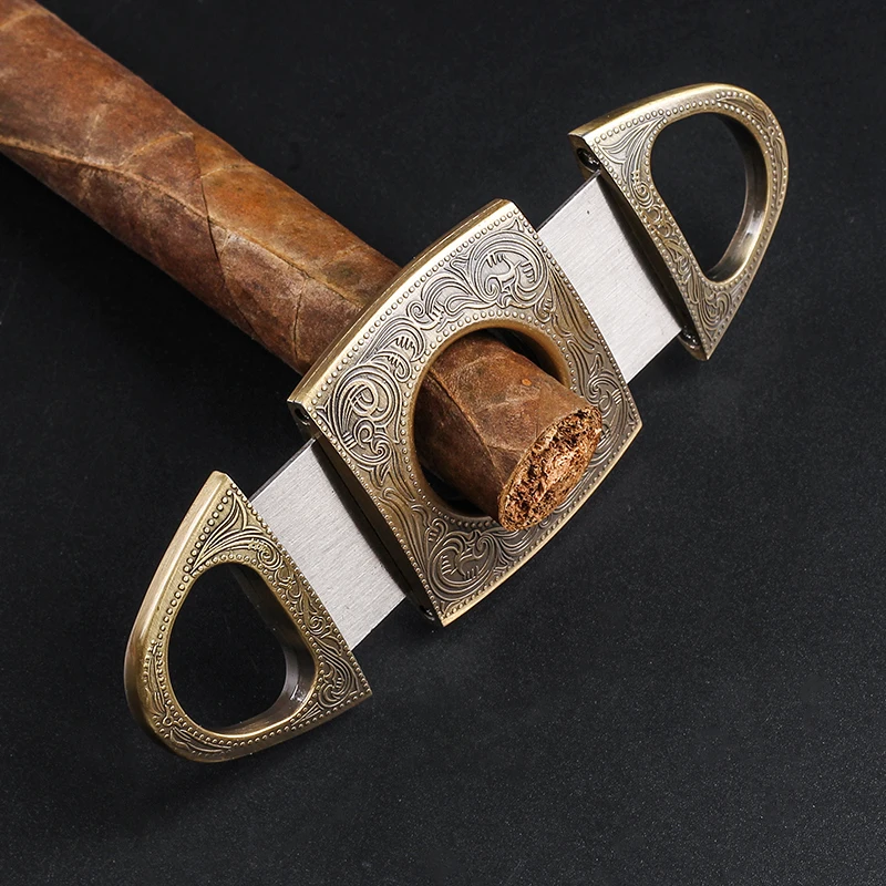 Сигарный резак-античное бронзовое лезвие с гравировкой-элегантный мешочек и
