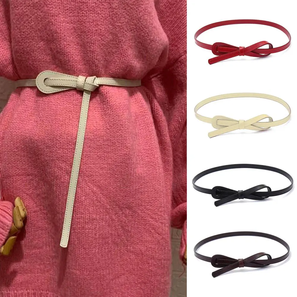 

Ремень из воловьей кожи Женский, Модный Роскошный тонкий пояс с бантом для джинсов, аксессуар для платьев и пальто, 1 шт.