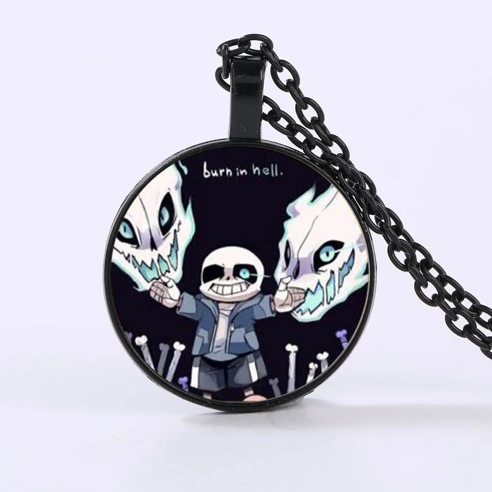 Новая видеоигра Undertale Sans - длинное колье с подвеской в виде косплейного персонажа из мультфильма с гравированным стеклянным кабошоном - подарок отаку.